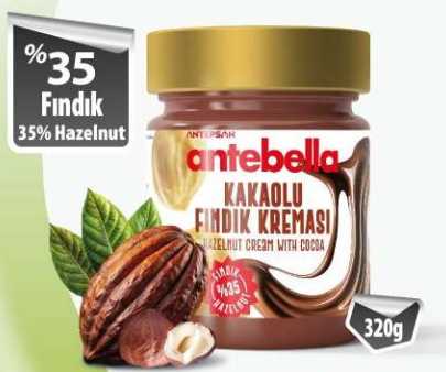 Product3484Image-2-1.jpg ANTEBELLA SPREADABLE COCOA HAZELNUT CREAM  (%35 HAZELNUT) 320 GR X 12 UG100043 - Image 1